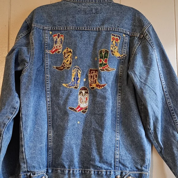 Logo Club Blue Denim Jacket with Colorful Boot Patchwork - Size XL - Picture 6 of 8